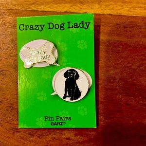 Crazy Dog Lady pin pair -two pins. Black dog